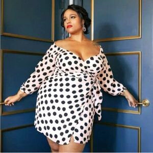Soncy Baby Pink Polka Dot Off Shoulder Wrap Dress Size 20 Pin-up